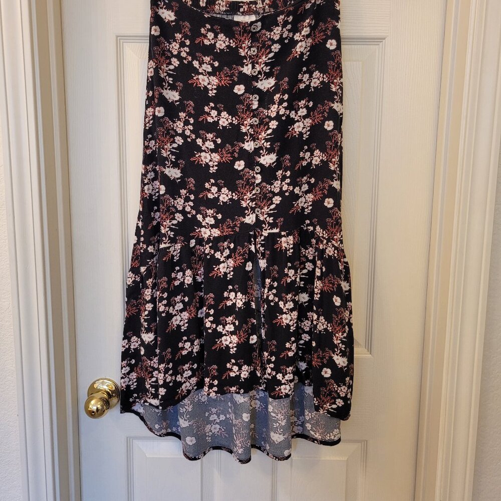 Small Knox Rose black floral high low midi skirt